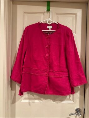 Neiman Marcus Bright Fuchsia Fringe-Trim Button Jacket
